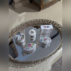 Floral Porcelain Trinket Boxes - Set of Decorative Jewelry Boxes
